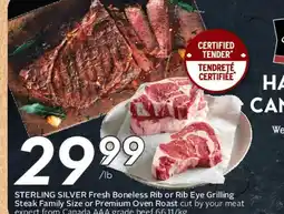 Safeway STERLING SILVER Fresh Boneless Rib or Rib Eye Grilling Steak Family Size or Premium Oven Roast offer