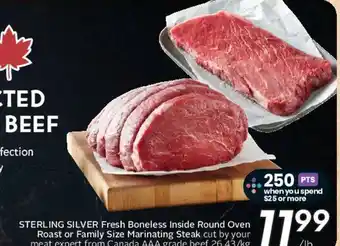 Safeway STERLING SILVER Fresh Boneless Inside Round Oven Roast or Family Size Marinating Steak offer