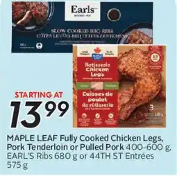 Safeway MAPLE LEAF Fully Cooked Chicken Legs, Pork Tenderloin or Pulled Pork offer