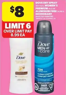 Dominion Dove dry spray, women's premium or aluminum free deodorant offer