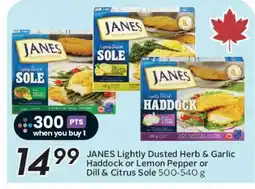 Safeway JANES Lightly Dusted Herb & Garlic Haddock or Lemon Pepper or Dill & Citrus Sole offer