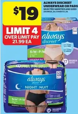 Dominion Always discreet underwear or pads offer