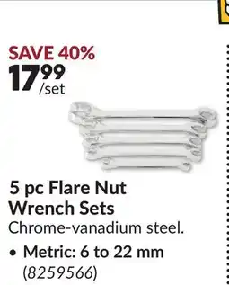 Princess Auto Metric: 6 to 22 mm 5 pc Flare Nut Wrench Sets offer