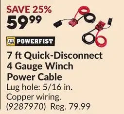 Princess Auto 7 ft Quick-Disconnect 4 Gauge Winch Power Cable offer