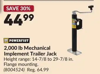 Princess Auto 2,000 lb Mechanical Implement Trailer Jack offer