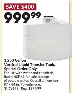Princess Auto 1,250 Gallon Vertical Liquid Transfer Tank, Special Order Only offer