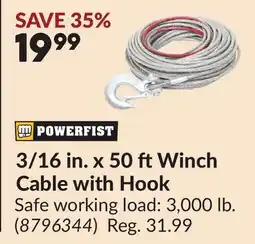 Princess Auto 3/16 in. x 50 ft Winch Cable with Hook offer