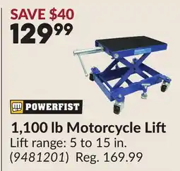 Princess Auto 1,100 lb Motorcycle Lift offer