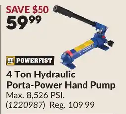 Princess Auto 4 Ton Hydraulic Porta-Power Hand Pump offer