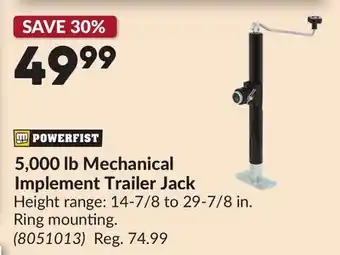 Princess Auto 5,000 lb Mechanical Implement Trailer Jack offer