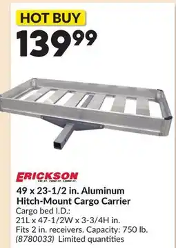 Princess Auto 49 x 23-1/2 in. Aluminum Hitch-Mount Cargo Carrier offer