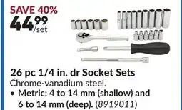 Princess Auto 26 pc 1/4 in. dr Socket Sets, Metric: 4 to 14 mm (shallow) and 6 to 14 mm (deep) offer