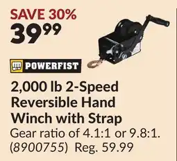 Princess Auto 2,000 lb 2-Speed Reversible Hand Winch with Strap offer