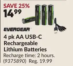Princess Auto 4 pk AA USB-C Rechargeable Lithium Batteries offer