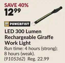 Princess Auto LED 300 Lumen Rechargeable Giraffe Work Light offer