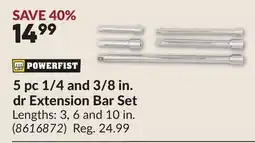 Princess Auto 5 pc 1/4 and 3/8 in. dr Extension Bar Set offer