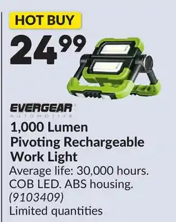 Princess Auto 1,000 Lumen Pivoting Rechargeable Work Light offer