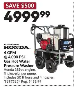 Princess Auto 4 GPM @ 4,000 PSI Gas Hot Water Pressure Washer offer