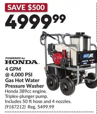 Princess Auto 4 GPM @ 4,000 PSI Gas Hot Water Pressure Washer offer