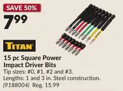 Princess Auto 15 pc Square Power Impact Driver Bits offer