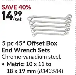Princess Auto Metric: 10 x 11 to 18 x 19 mm 5 pc 45° Offset Box End Wrench Sets offer