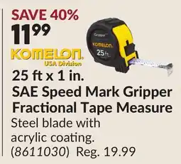 Princess Auto 25 ft x 1 in. SAE Speed Mark Gripper Fractional Tape Measure offer