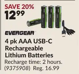 Princess Auto 4 pk AAA USB-C Rechargeable Lithium Batteries offer