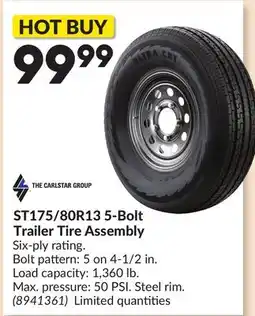 Princess Auto ST175/80R13 5-Bolt Trailer Tire Assembly offer