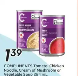 Safeway COMPLIMENTS Tomato, Chicken Noodle, Cream of Mushroom or Vegetable Soup offer