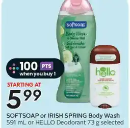 Safeway SOFTSOAP or IRISH SPRING Body Wash or HELLO Deodorant offer