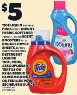 Independent Grocer Tide liquid, pods, downy fabric softener or scent boosters, bounce dryer sheets offer