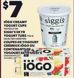 Independent Grocer Iögo creamy yogurt cups or siggi's skyr yogurt tubs offer