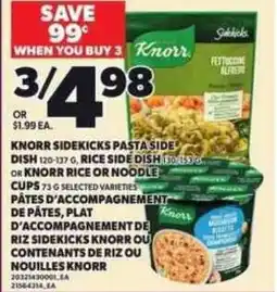 Independent Grocer Knorr sidekicks pasta side dish, rice side dish or knorr rice or noodle cups offer