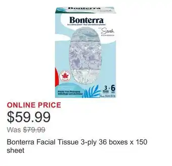 Costco Bonterra Facial Tissue 3-ply 36 boxes x 150 sheet offer