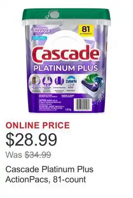 Costco Cascade Platinum Plus ActionPacs, 81-count offer