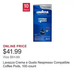 Costco Lavazza Crema e Gusto Nespresso Compatible Coffee Pods, 100-count offer