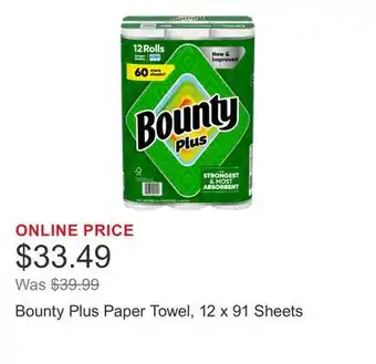 Costco Bounty Plus Paper Towel, 12 x 91 Sheets offer