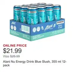 Costco Alani Nu Energy Drink Blue Slush, 355 ml 12-pack offer
