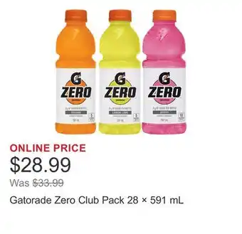 Costco Gatorade Zero Club Pack 28 × 591 mL offer