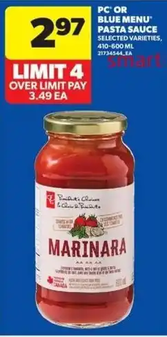 Real Canadian Superstore Pc or blue menu pasta sauce offer