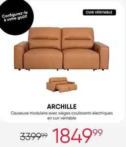 Meubles RD Archille Causeuse modulaire avec sièges coulissants électriques en cuir véritable offer