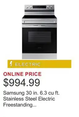 Costco Samsung 30 in. 6.3 cu ft. Stainless Steel Electric Freestanding Range with Air Fry offer