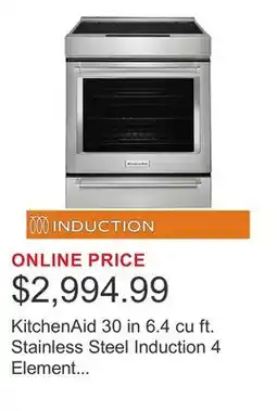 Costco KitchenAid 30 in 6.4 cu ft. Stainless Steel Induction 4 Element Range with True Convection offer
