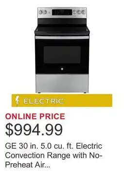 Costco GE 30 in. 5.0 cu. ft. Electric Convection Range with No-Preheat Air Fry offer