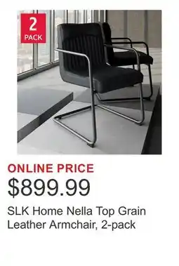 Costco SLK Home Nella Top Grain Leather Armchair, 2-pack offer