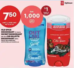 Real Canadian Superstore Old spice deodorant, secret deodorant or gillette deodorant offer