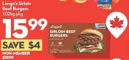Garden Foods Longo's sirloin beef burgers 1.02kg pkg offer