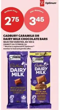 Real Canadian Superstore Cadbury caramilk or dairy milk chocolate bars offer