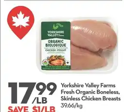 Garden Foods Yorkshire valley farms fresh organic boneless, skinless chicken breasts offer