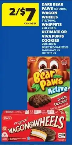 Real Canadian Superstore Dare bear paws, wagon wheels, whippets, ultimate or viva puffs cookies offer